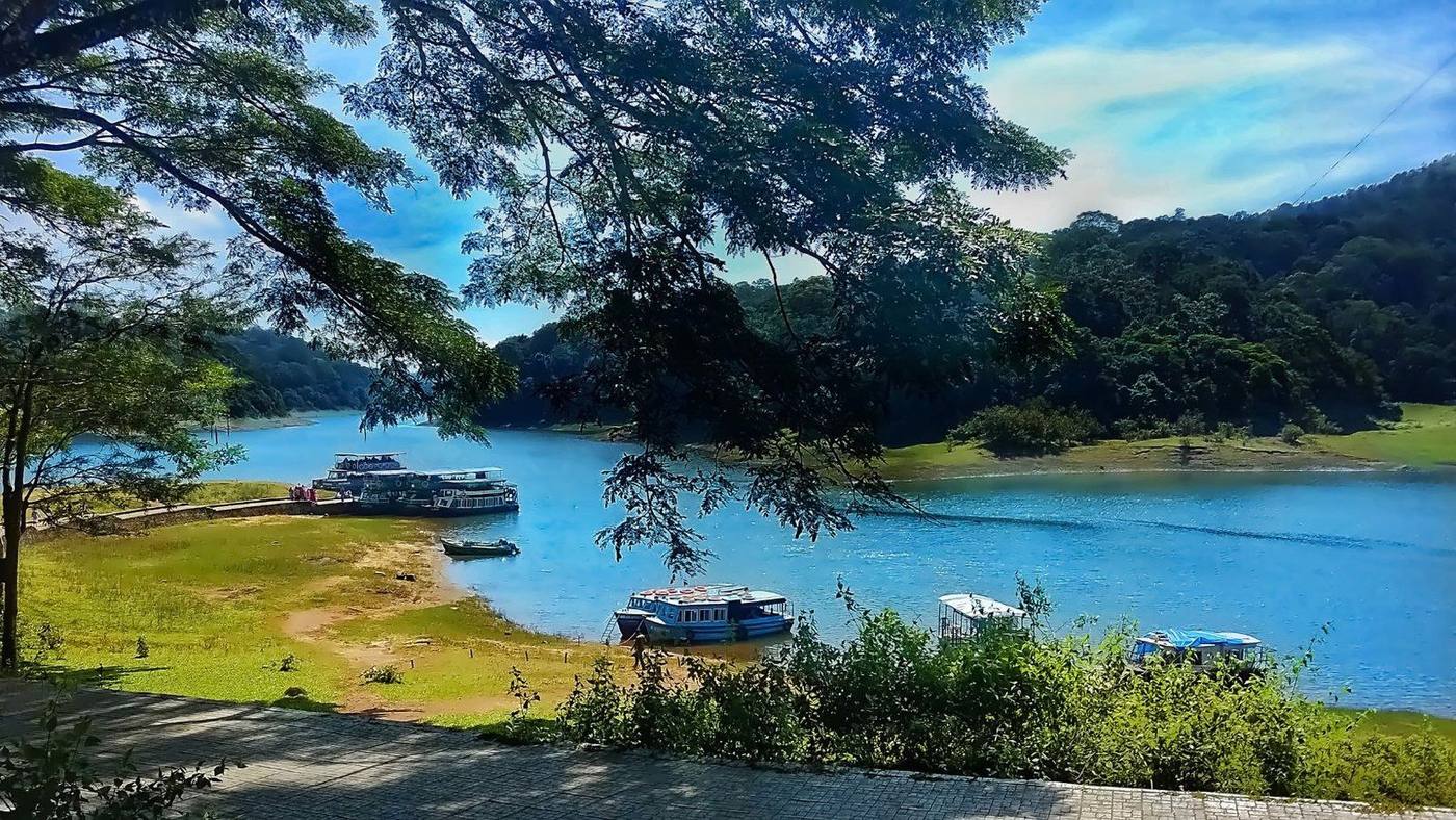 Boats on the Periyar lake inside the Thekkady wildlife reserve, Kerala